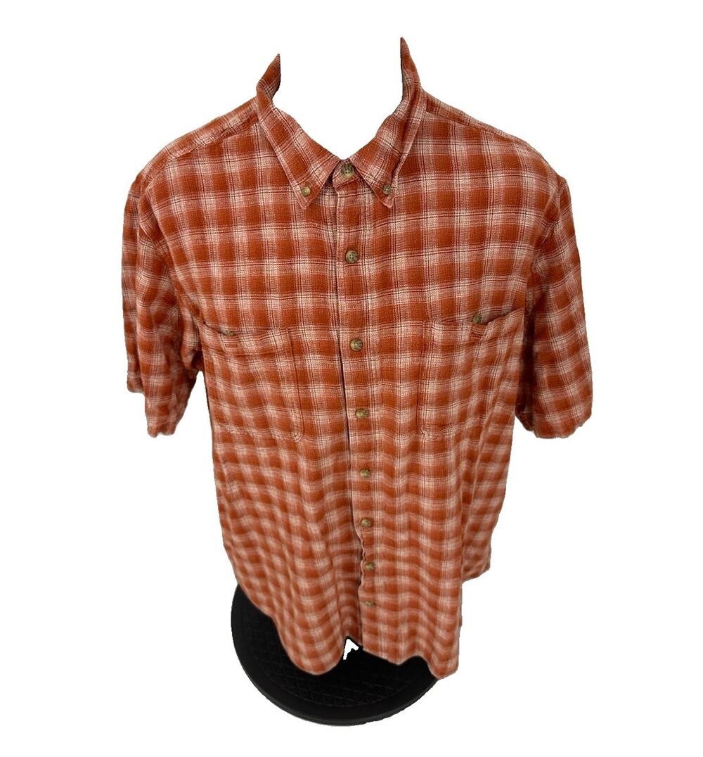 Duluth Trading 2XL Tall Men Hemp Blend Button Up Shirt Short Sleeve Plaid 65-2
